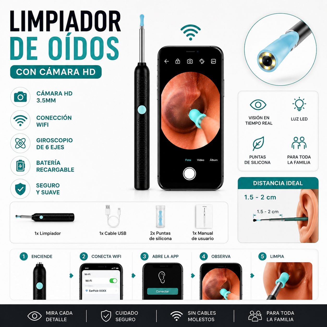 Limpiador de oídos con cámara